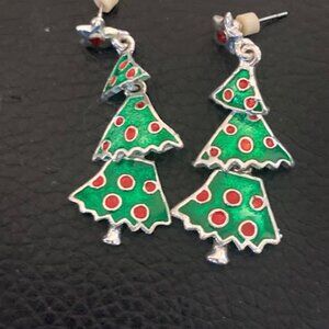 Vintage Christmas Tree Earrings and Christmas Tree Pendant